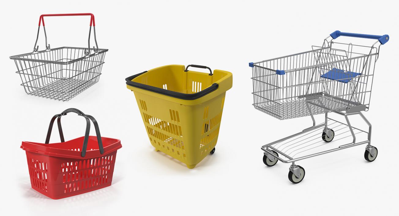 Shopping Baskets and Trolley 3D Models Collection 3D model