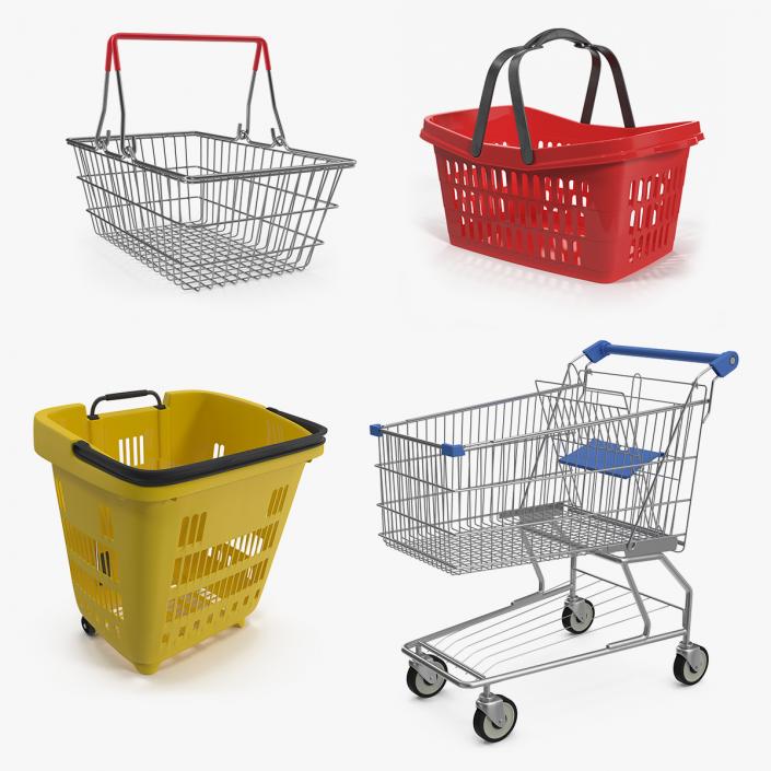 Shopping Baskets and Trolley 3D Models Collection 3D model