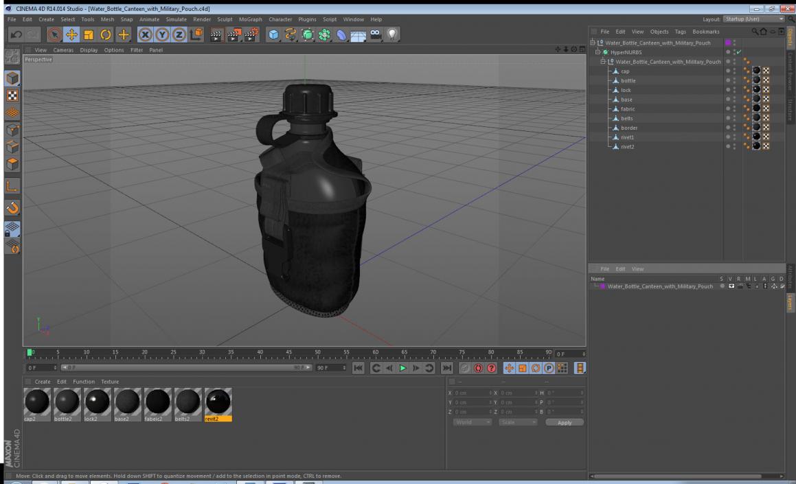 3D model Water Bottle Canteen with Military Pouch