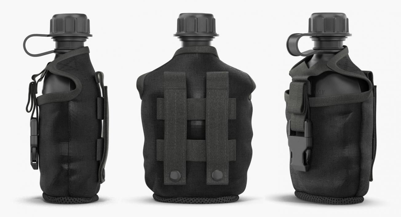 3D model Water Bottle Canteen with Military Pouch