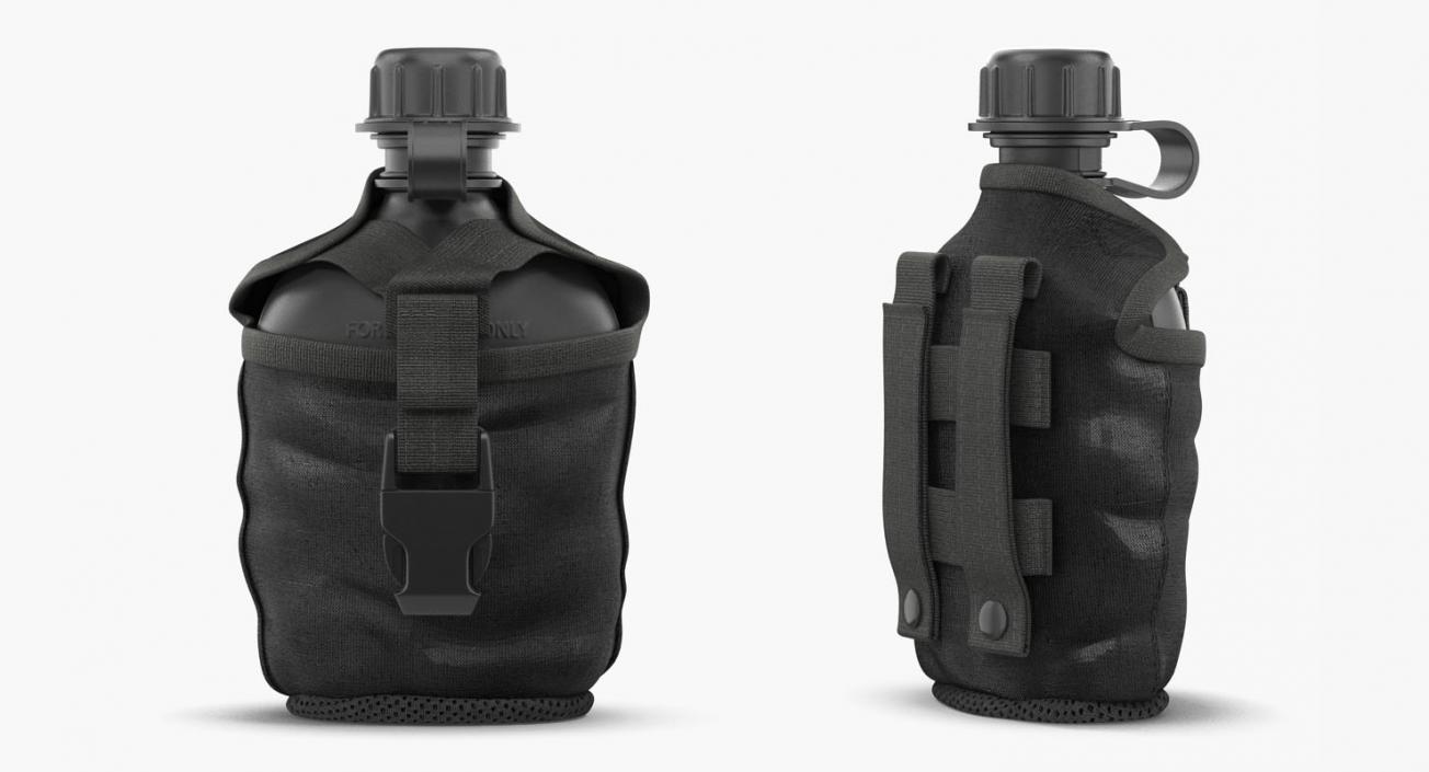 3D model Water Bottle Canteen with Military Pouch