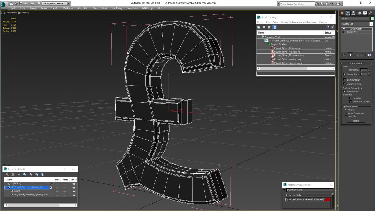 3D UK Pound Currency Symbol Silver