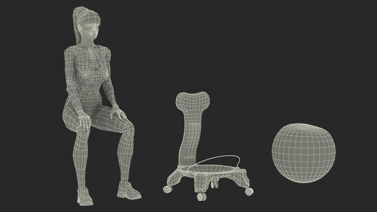 Girl Sitting on Balancing Chair Black 3D