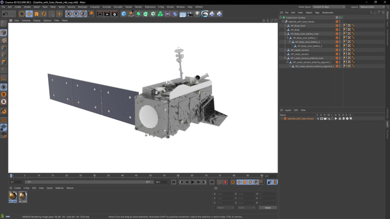 Satellite with Solar Panels 3D