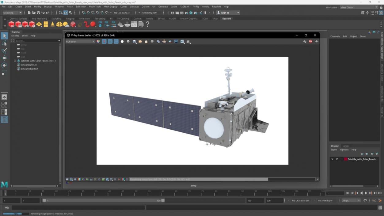 Satellite with Solar Panels 3D