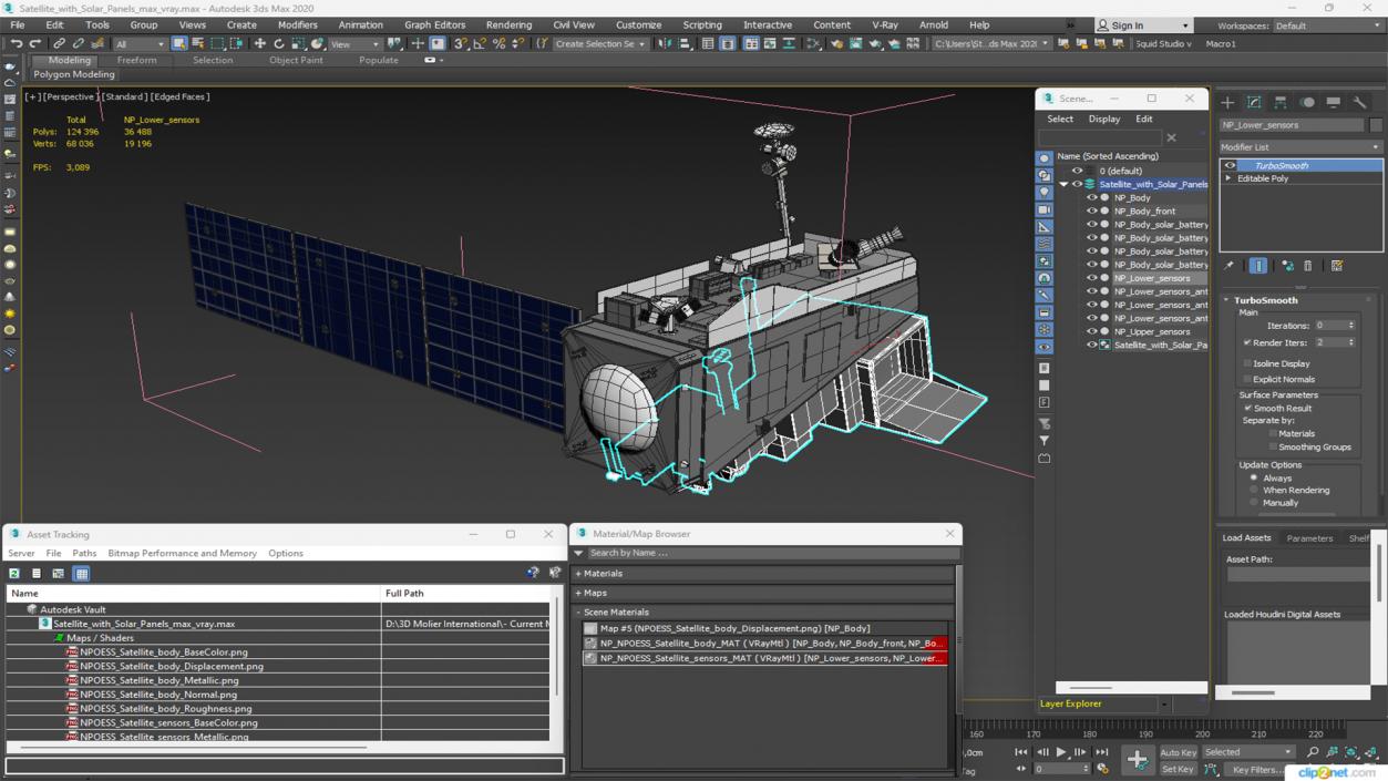 Satellite with Solar Panels 3D