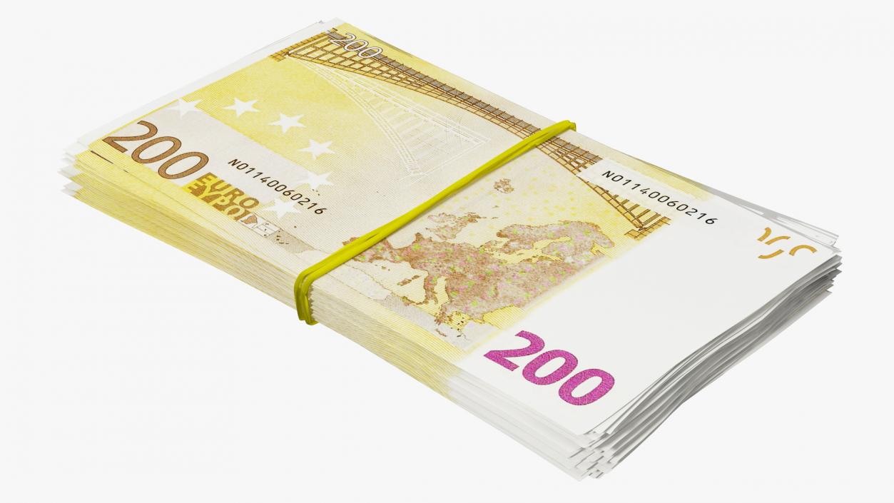 Bundle of 200 Euro Banknotes Bills 3D model