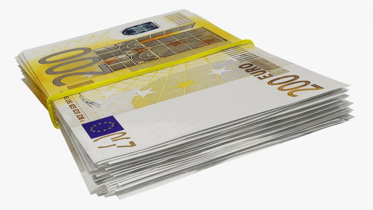 Bundle of 200 Euro Banknotes Bills 3D model