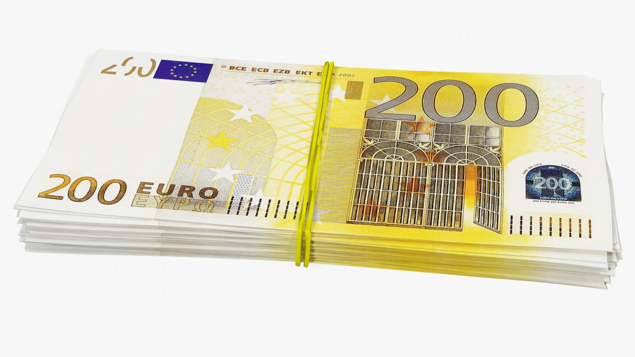 Bundle of 200 Euro Banknotes Bills 3D model