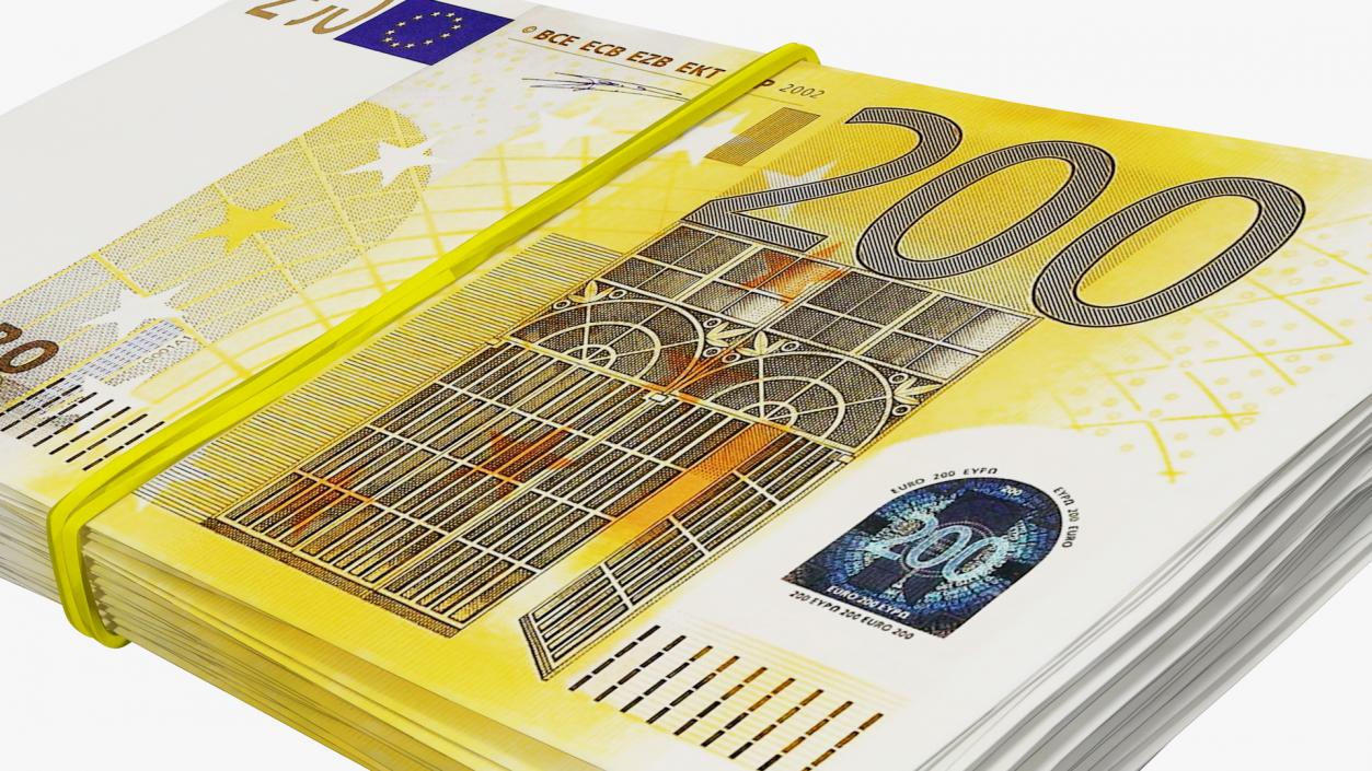 Bundle of 200 Euro Banknotes Bills 3D model