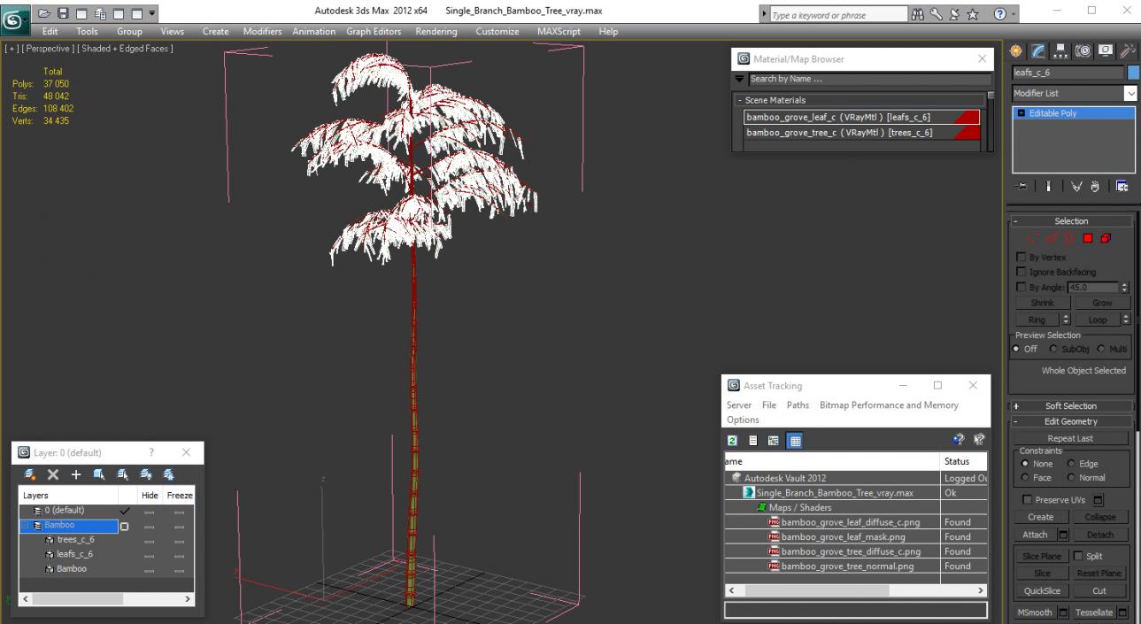 3D model Single Branch Bamboo Tree