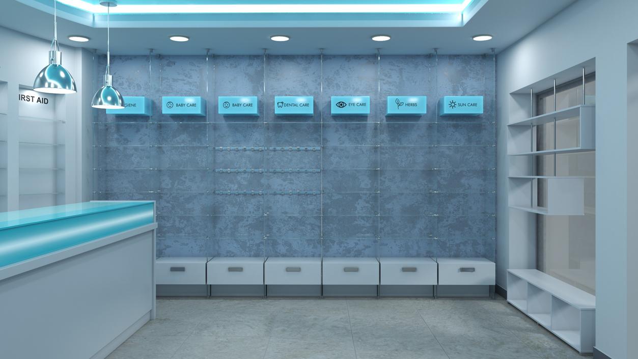 3D Pharmacy Store Interior Blue model