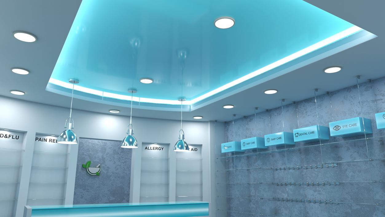 3D Pharmacy Store Interior Blue model