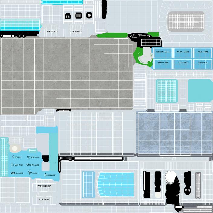 3D Pharmacy Store Interior Blue model