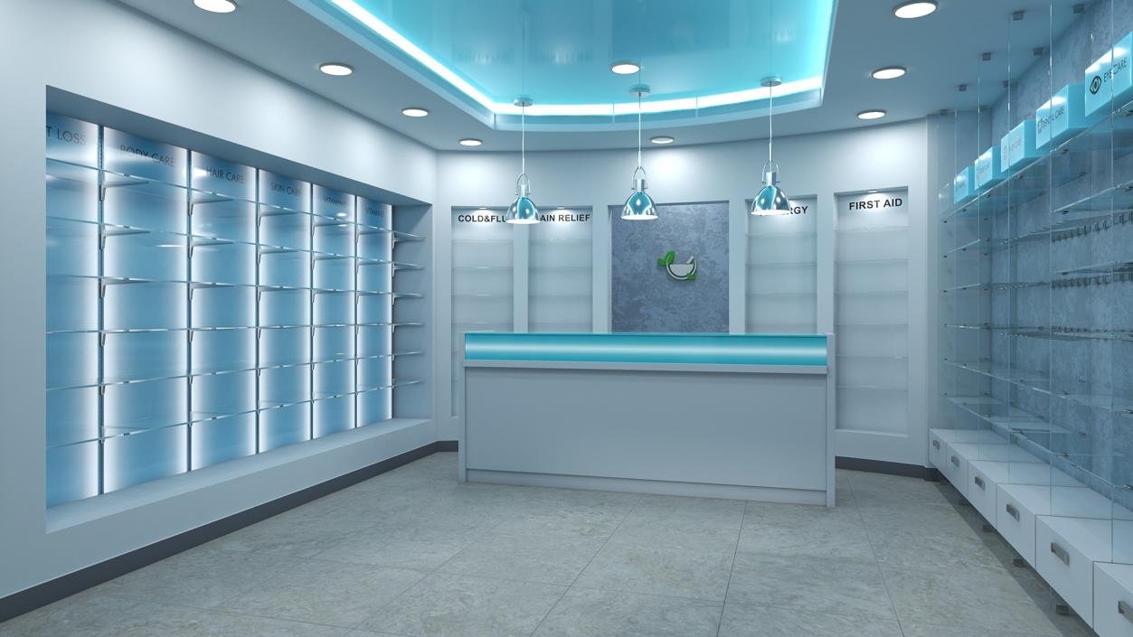 3D Pharmacy Store Interior Blue model