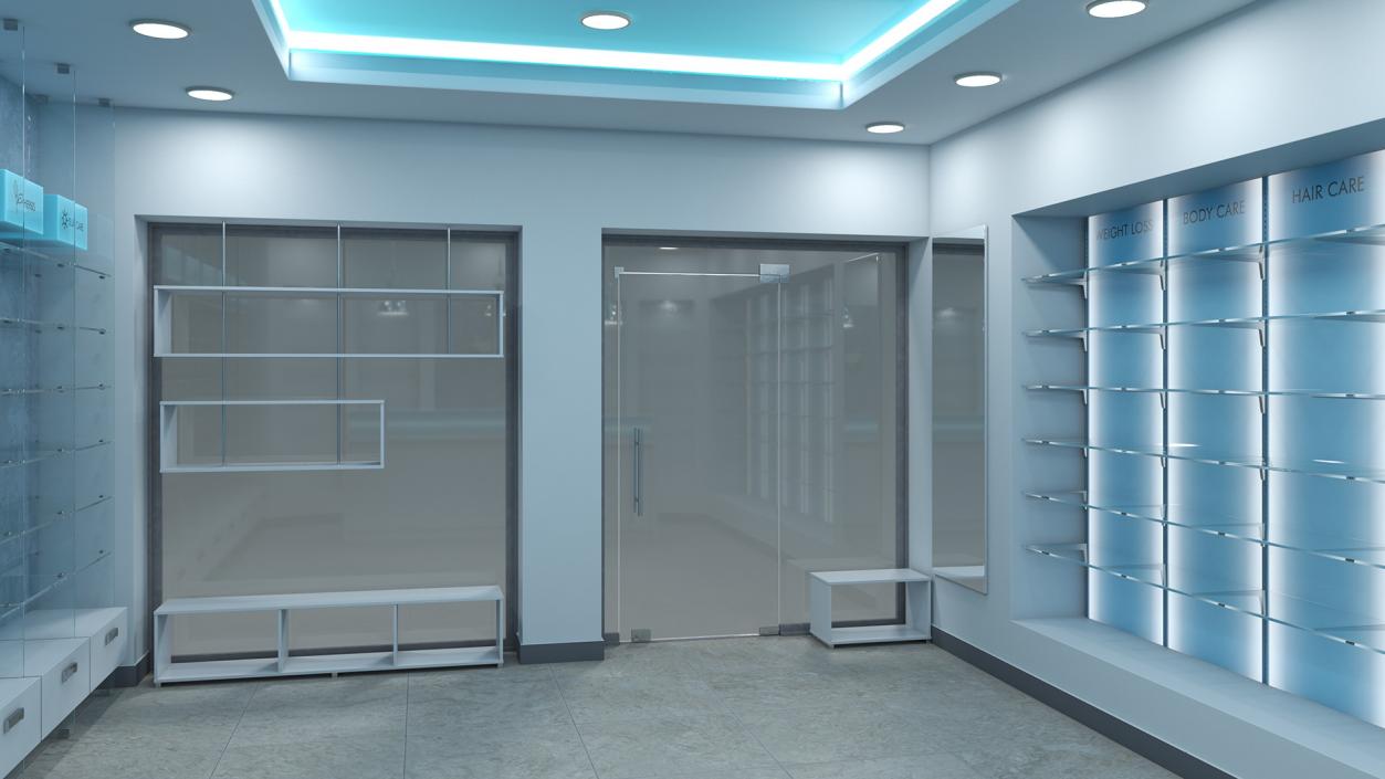 3D Pharmacy Store Interior Blue model