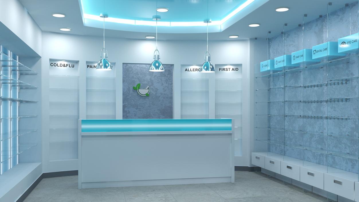 3D Pharmacy Store Interior Blue model