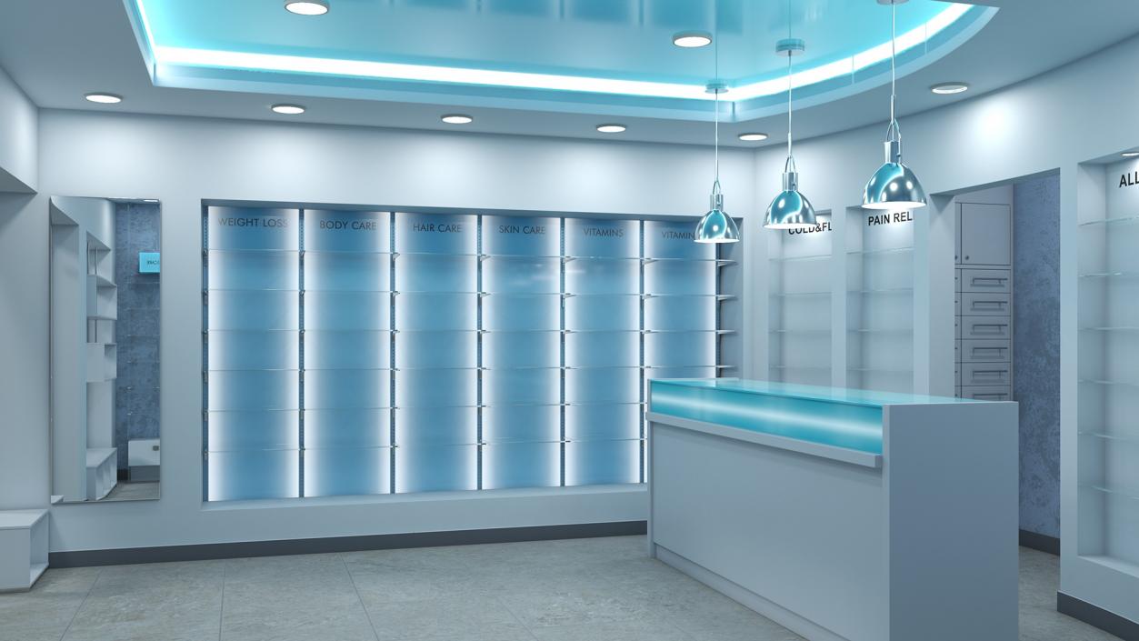 3D Pharmacy Store Interior Blue model