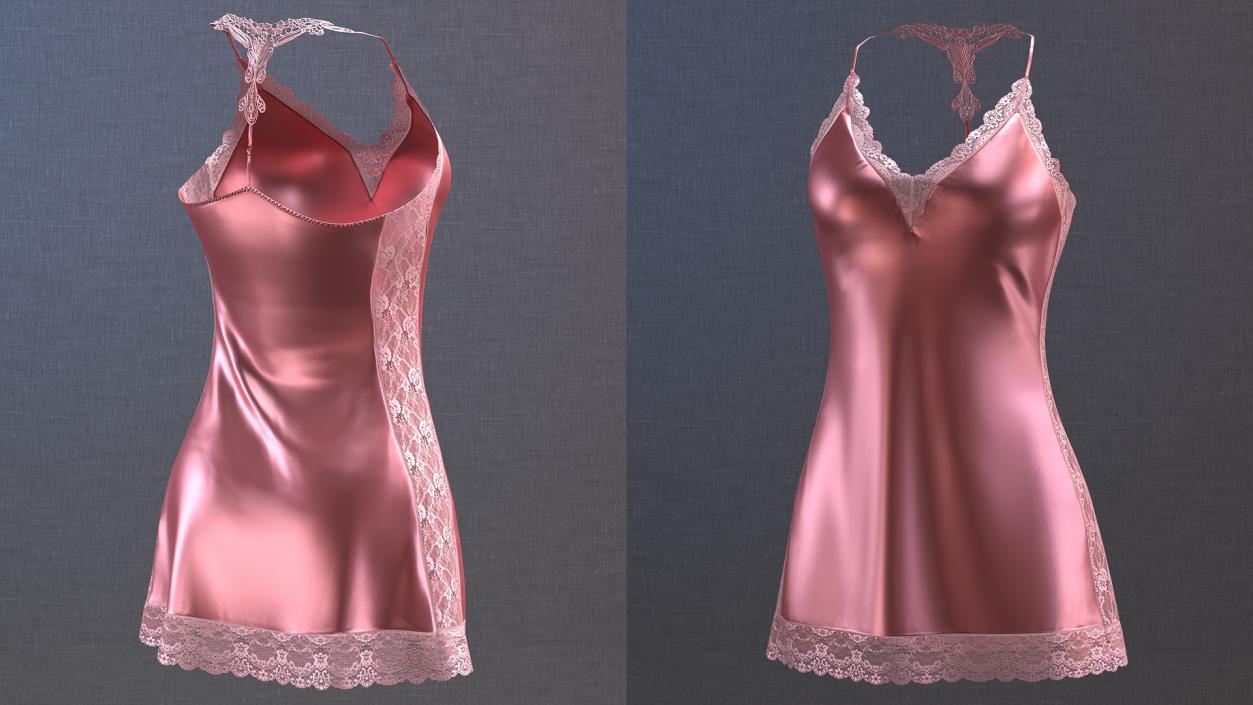 Women Silk Nightgown Rose Red 3D model