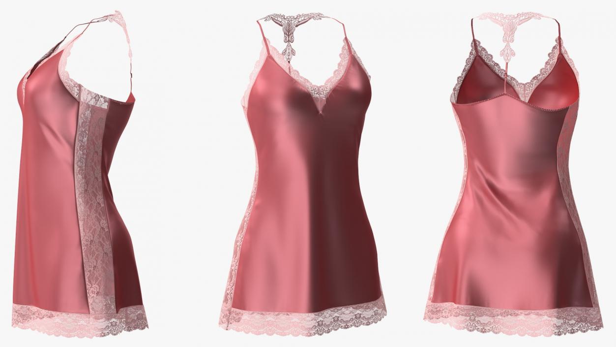 Women Silk Nightgown Rose Red 3D model