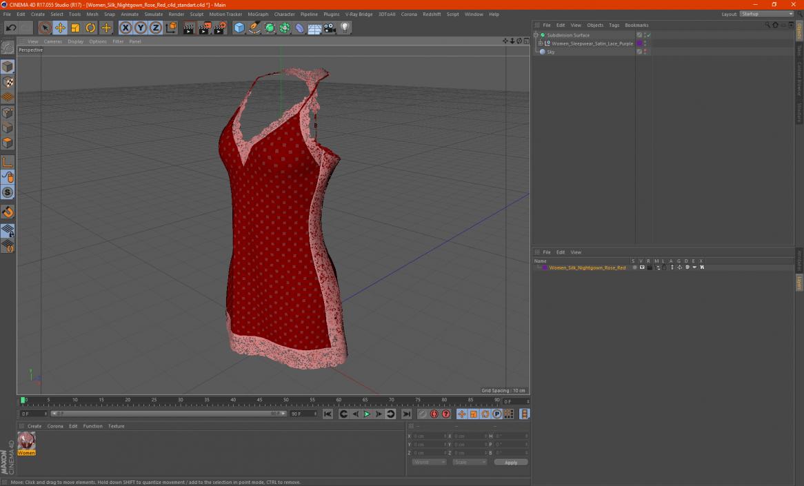 Women Silk Nightgown Rose Red 3D model