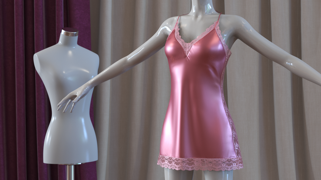 Women Silk Nightgown Rose Red 3D model