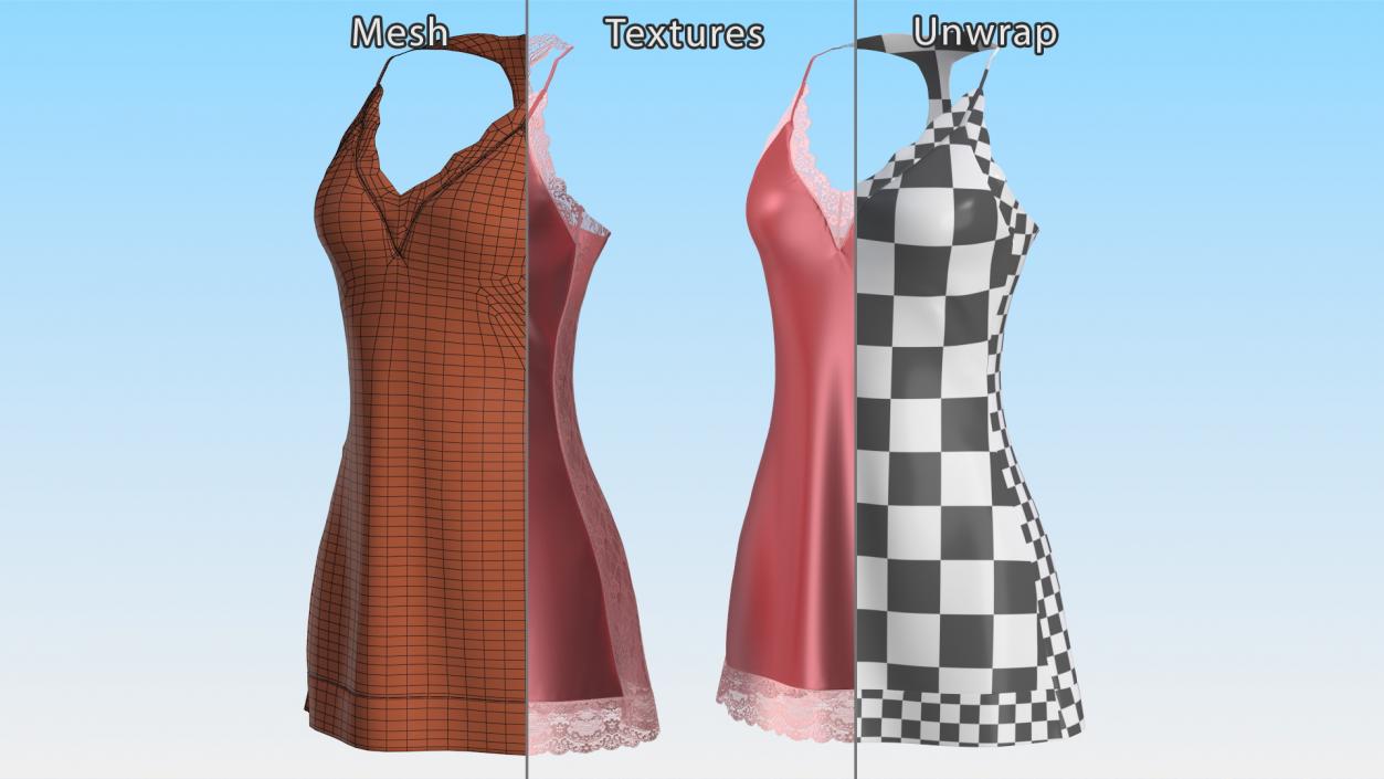 Women Silk Nightgown Rose Red 3D model