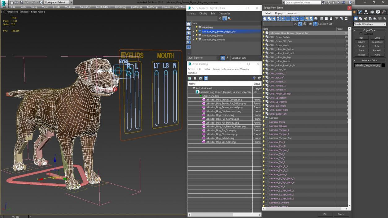 Labrador Dog Brown Rigged Fur 3D model