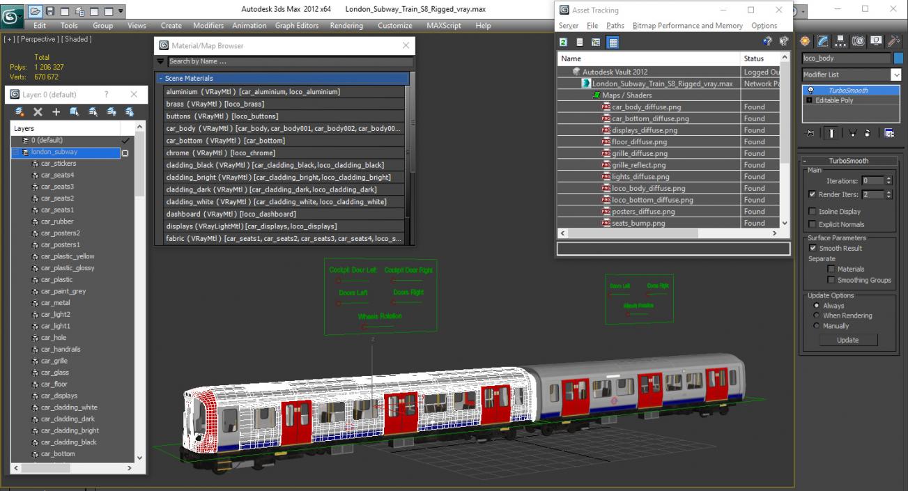 London Subway Train S8 Rigged 3D model