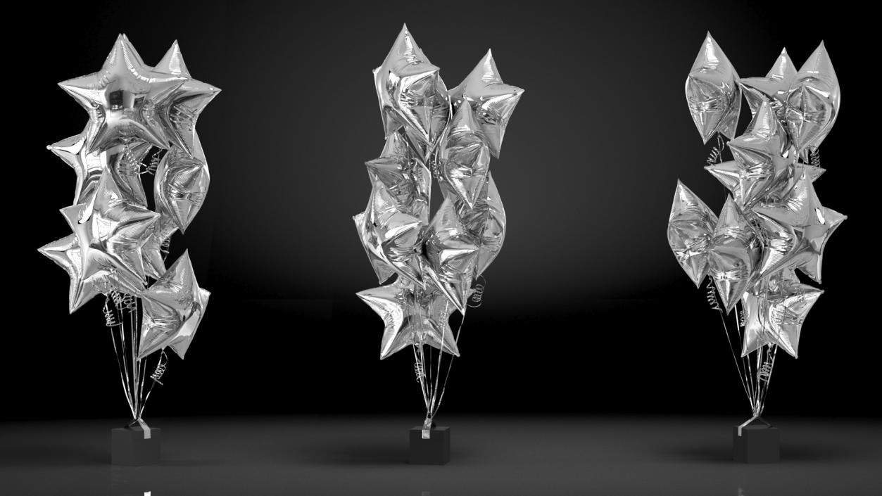 Star Shaped Silver Balloons Tied to Gift Box 3D model