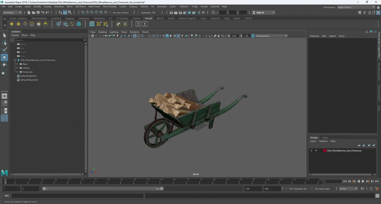 3D Old Wheelbarrow and Firewood model