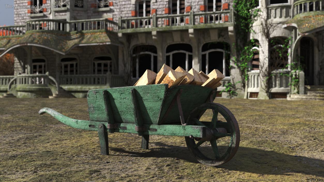 3D Old Wheelbarrow and Firewood model