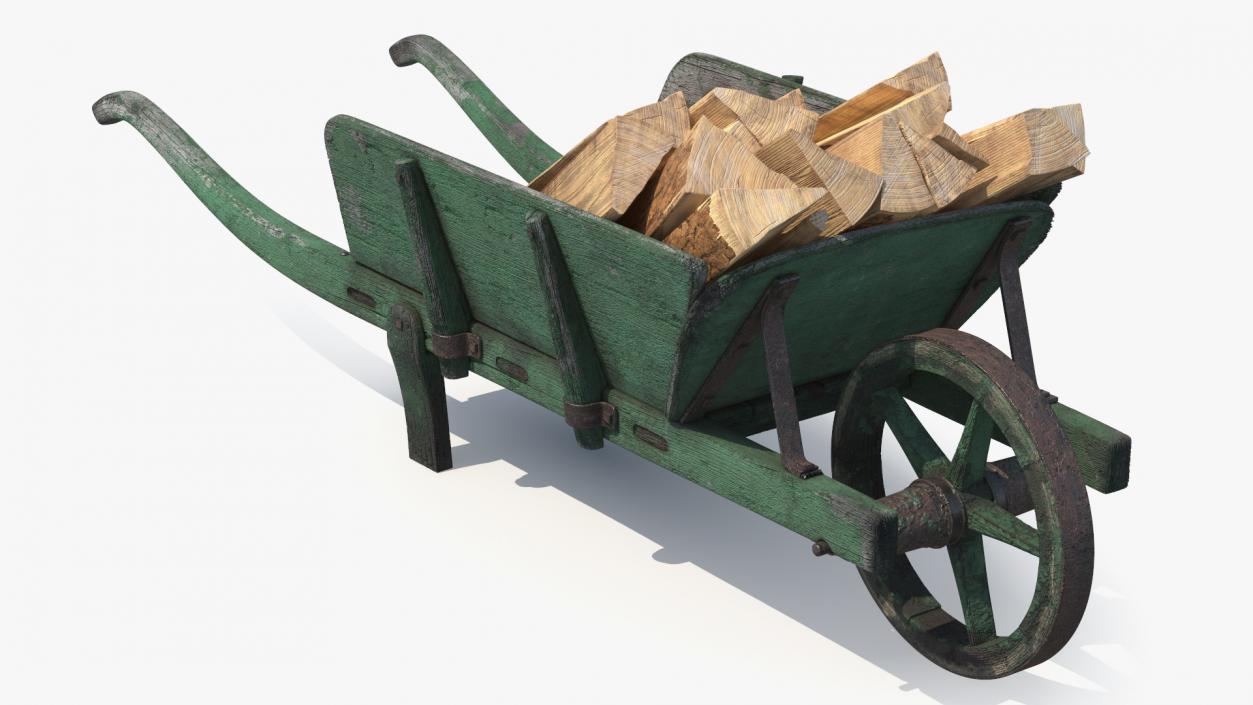 3D Old Wheelbarrow and Firewood model