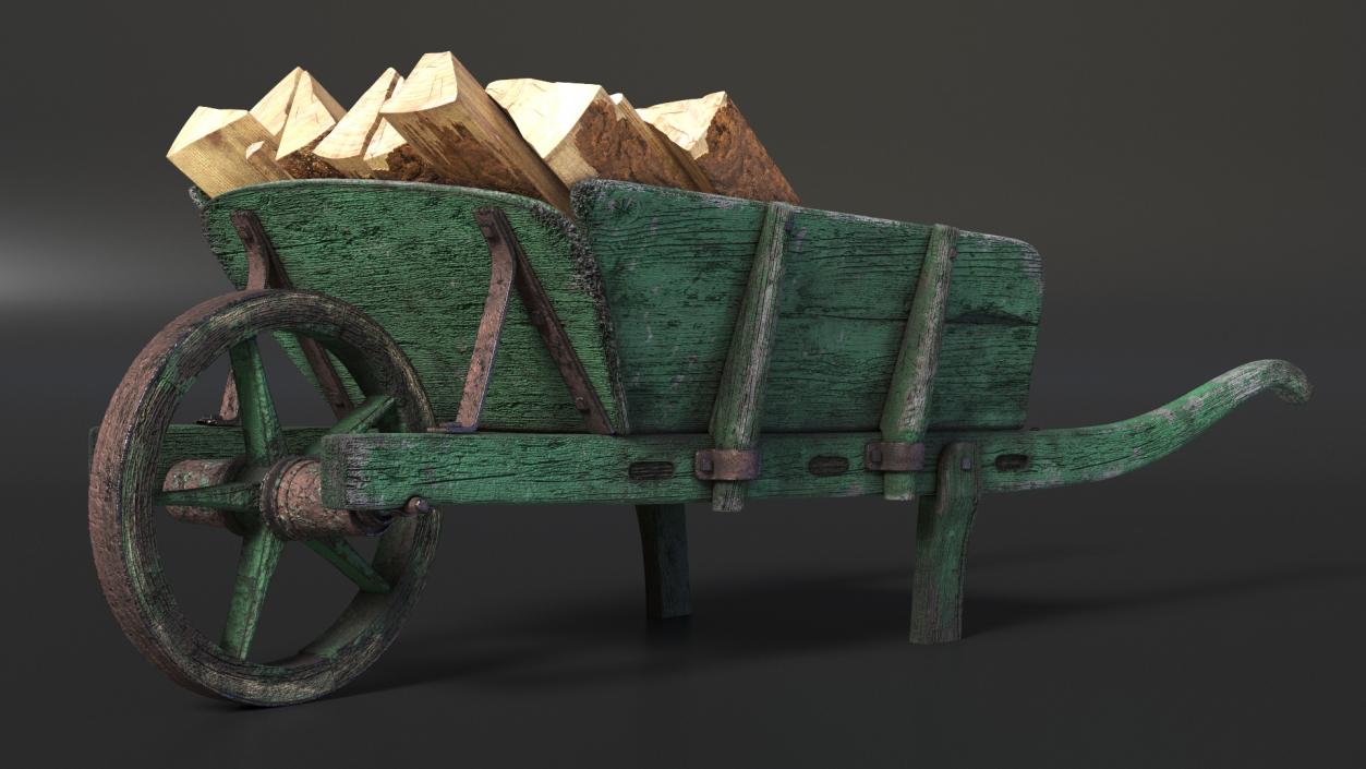 3D Old Wheelbarrow and Firewood model