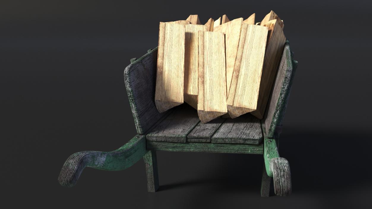 3D Old Wheelbarrow and Firewood model