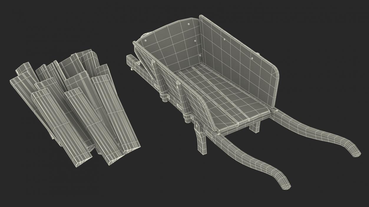 3D Old Wheelbarrow and Firewood model