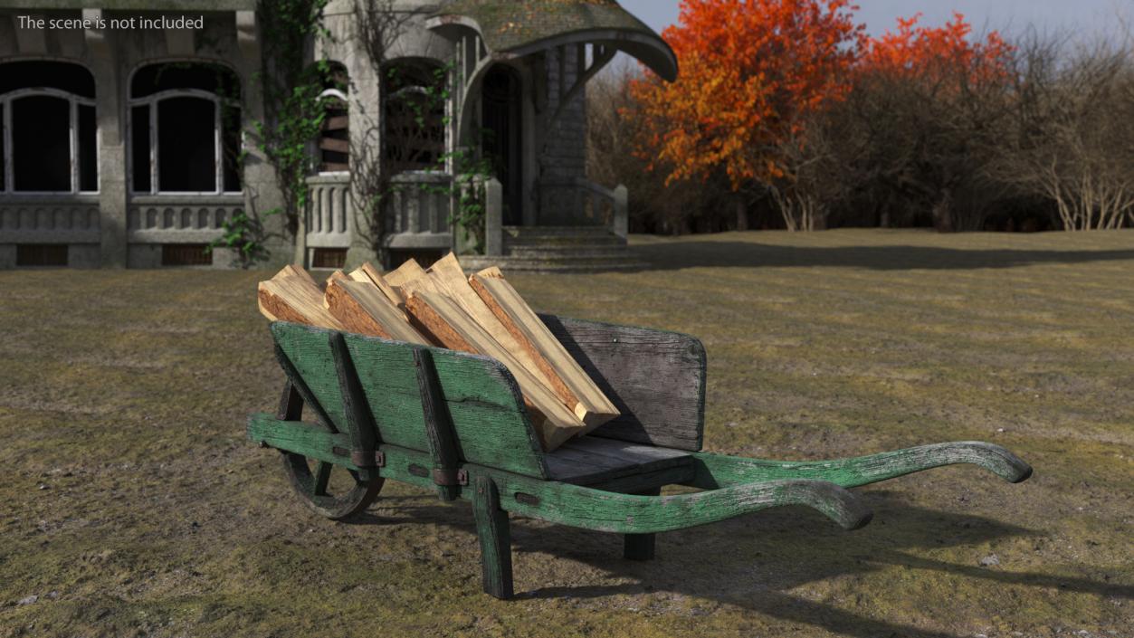 3D Old Wheelbarrow and Firewood model