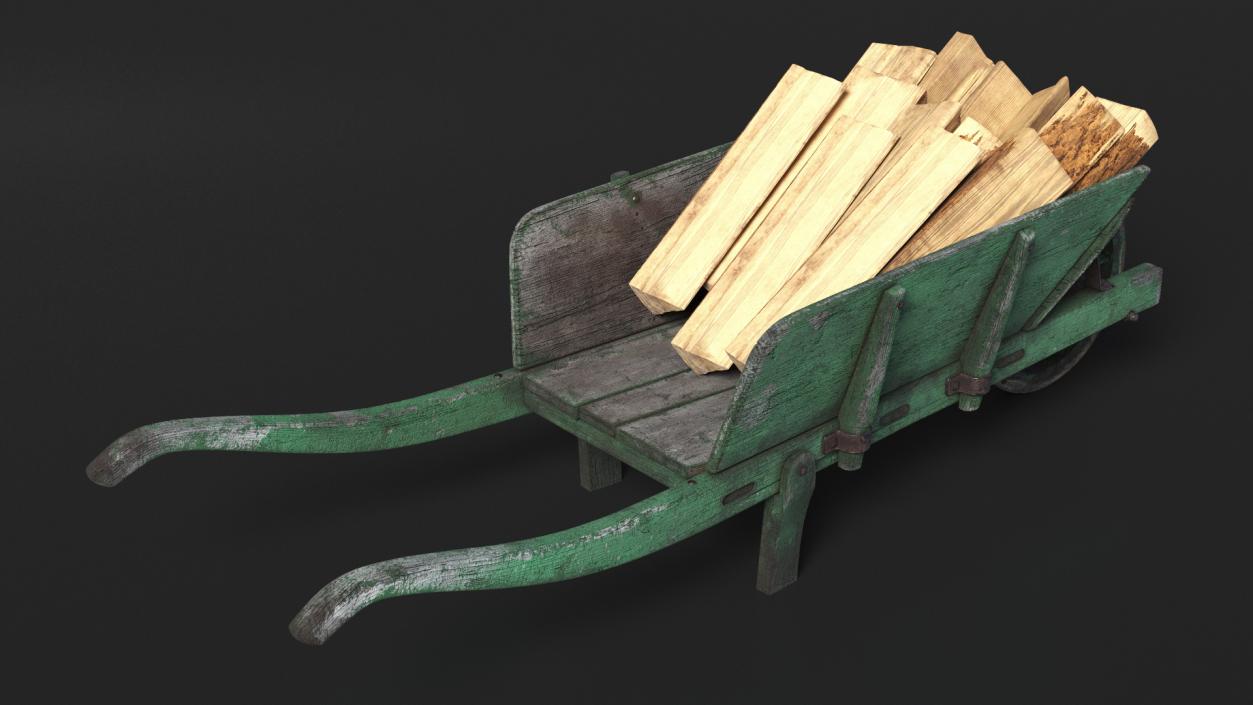 3D Old Wheelbarrow and Firewood model