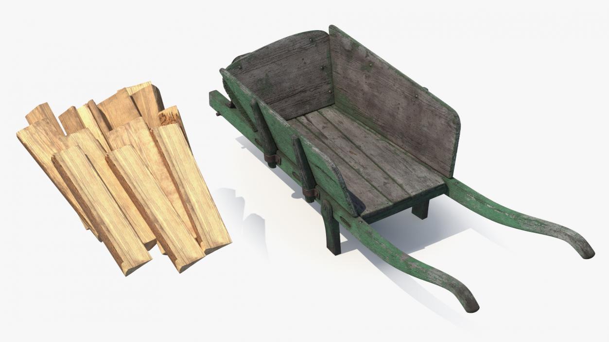 3D Old Wheelbarrow and Firewood model