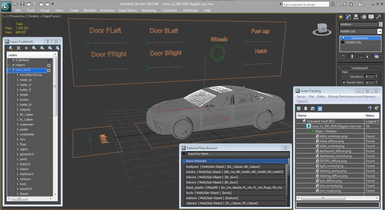 Lexus LS 500 2018 Rigged 3D model