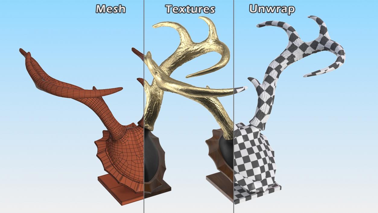 Tabletop Stand with Stag Antlers Gold Plated 3D model