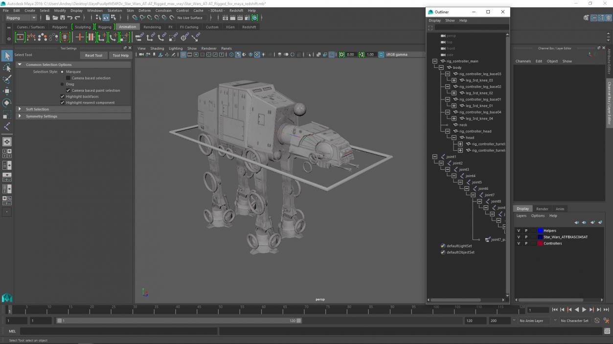 3D Star Wars AT-AT Rigged for Maya