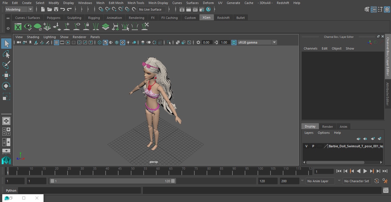 Barbie Doll Swimsuit T-pose 3D