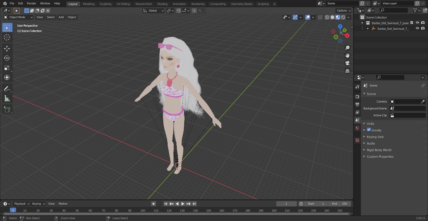 Barbie Doll Swimsuit T-pose 3D