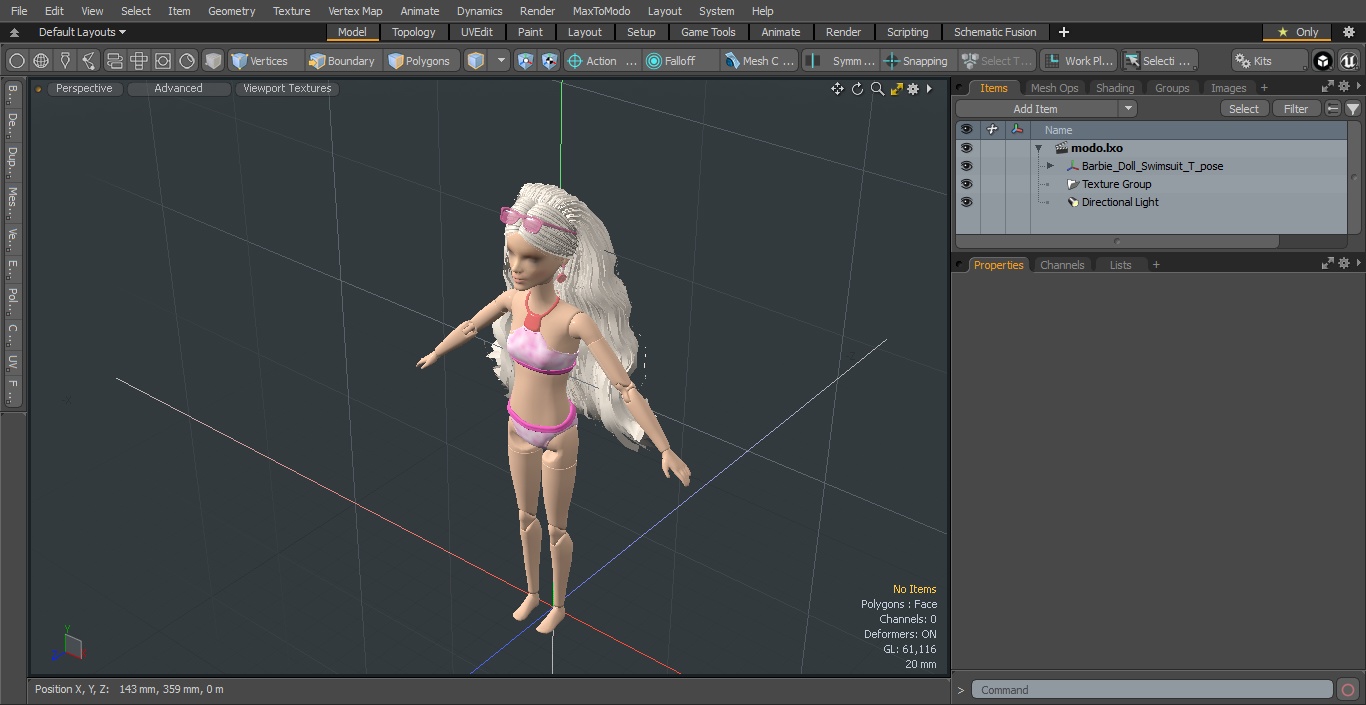 Barbie Doll Swimsuit T-pose 3D