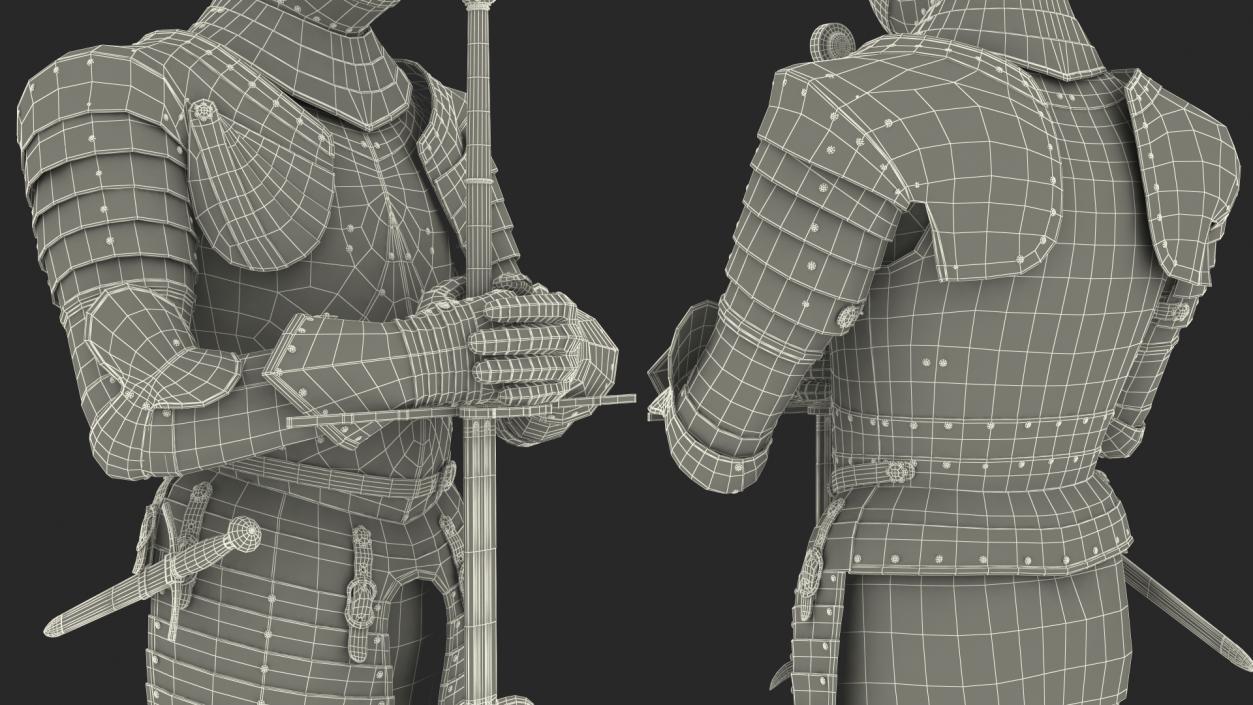 Medieval Knight Plate Armor standing with Zweihander 3D