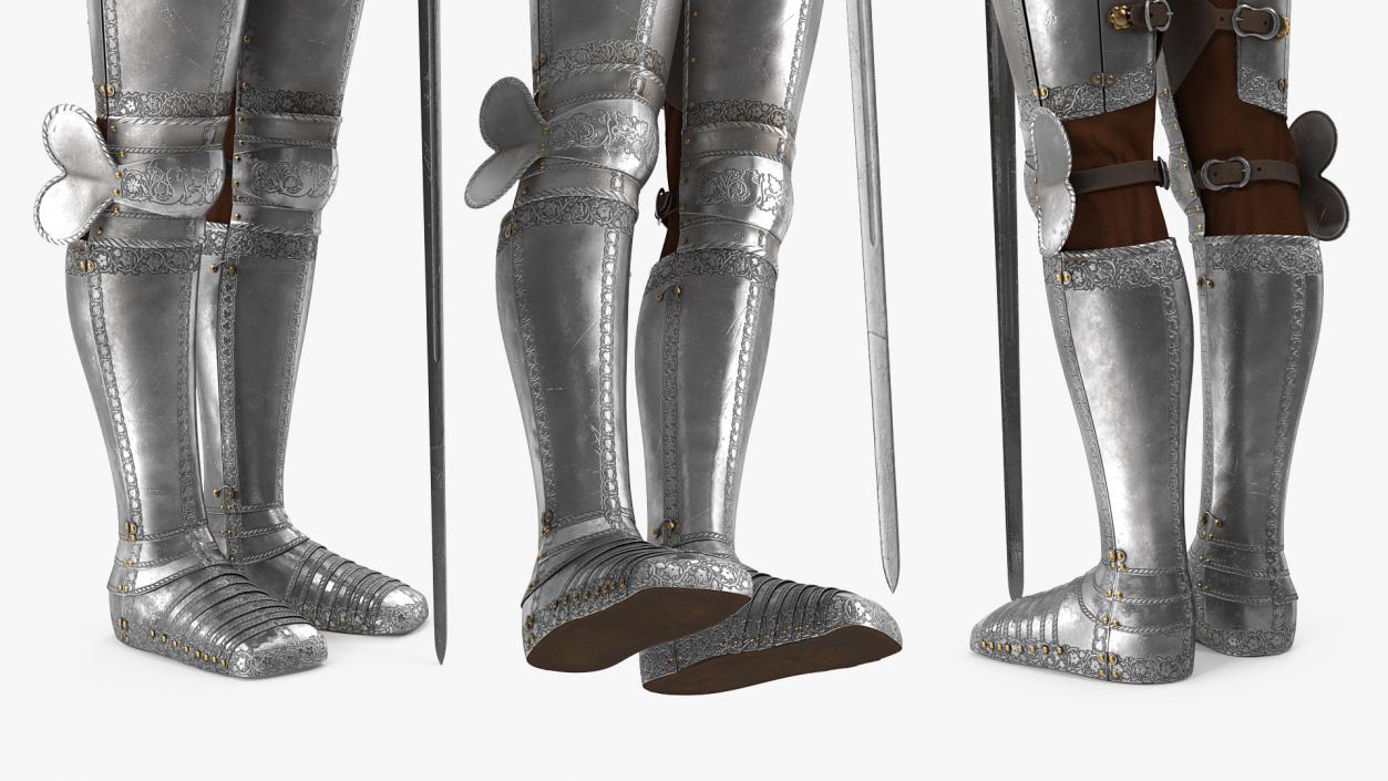 Medieval Knight Plate Armor standing with Zweihander 3D