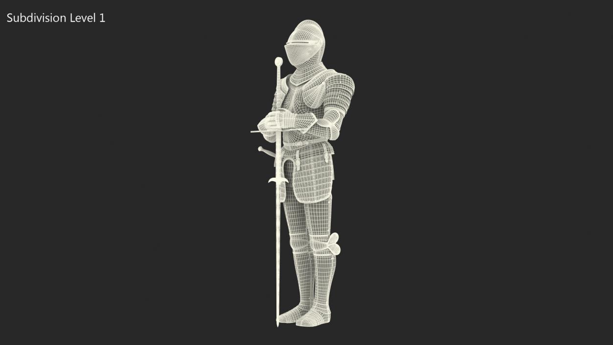 Medieval Knight Plate Armor standing with Zweihander 3D