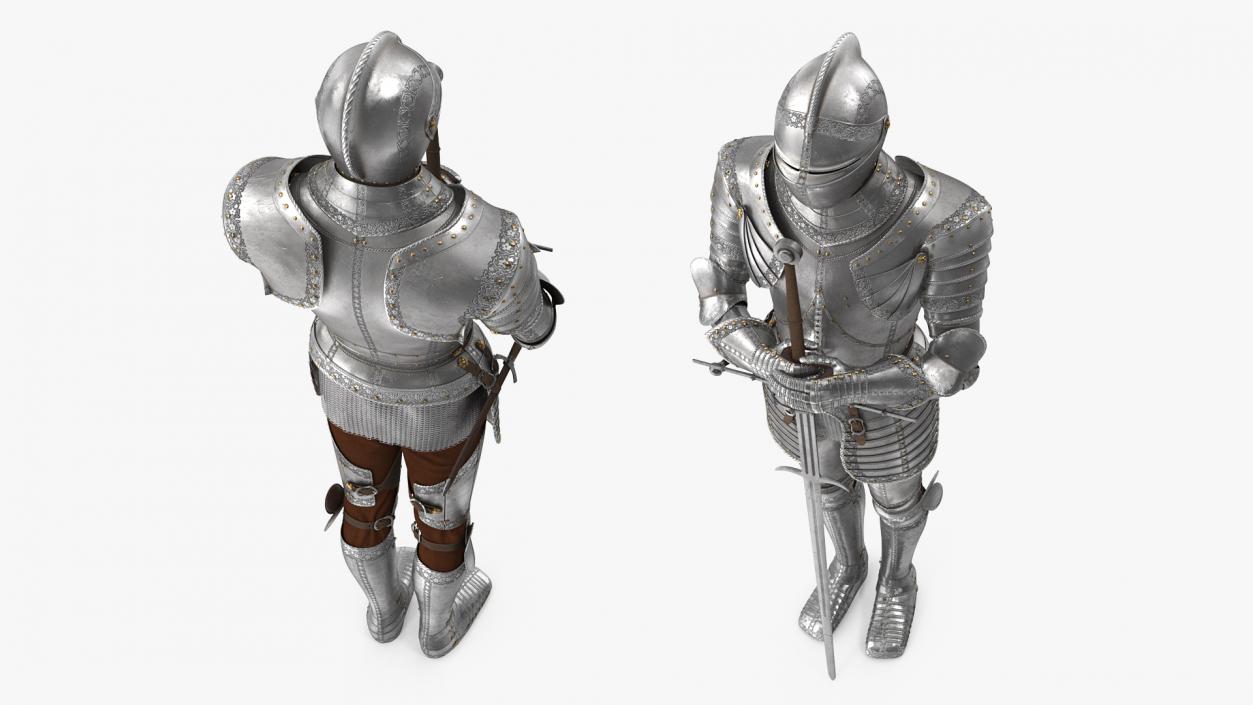 Medieval Knight Plate Armor standing with Zweihander 3D