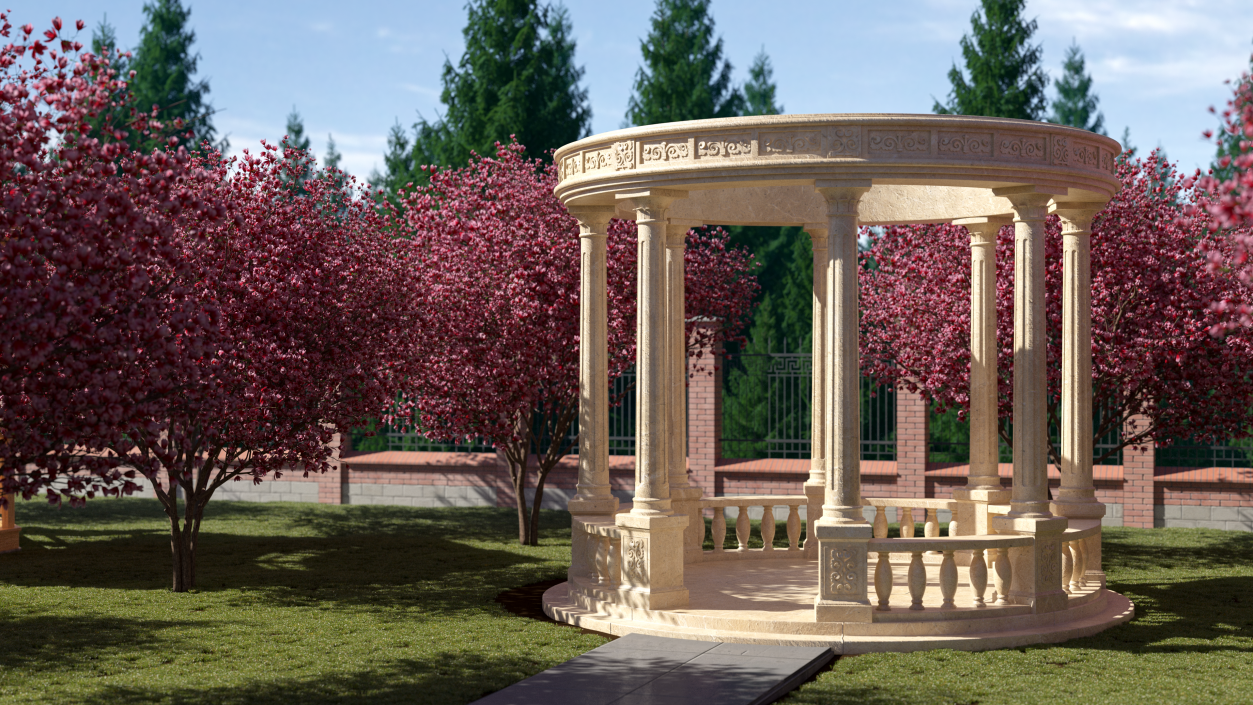 3D Stone Round Colonnade